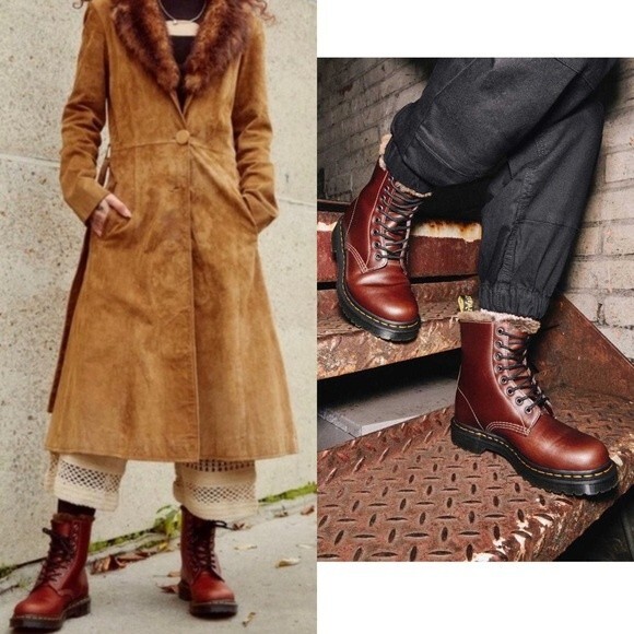Dr. Martens 1460 Serena Aburzzo size 6 Lug Sole Lace-up Fur Leather Boots, Brown